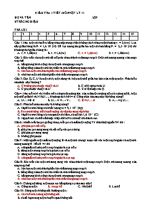 3 Đề kiểm tra 1 tiết học kỳ I môn Vật lý Lớp 11 (Kèm đáp án)